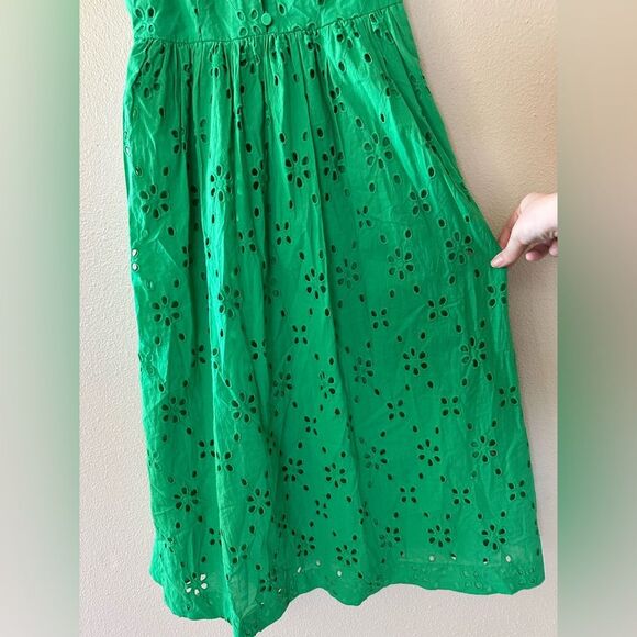 J Crew Eyelet Shirtdress Kelly Green Vintage Style A Line Midi Dress Size 00 - Picture 10 of 12